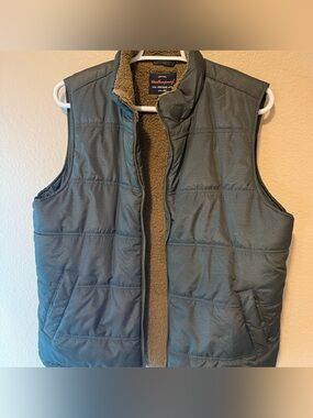Weatherproof Men's Quilted Puffer Vest in Olive Green with Sherpa Lining
